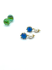 Cat’s eye & natural pearls earrings ( blue)