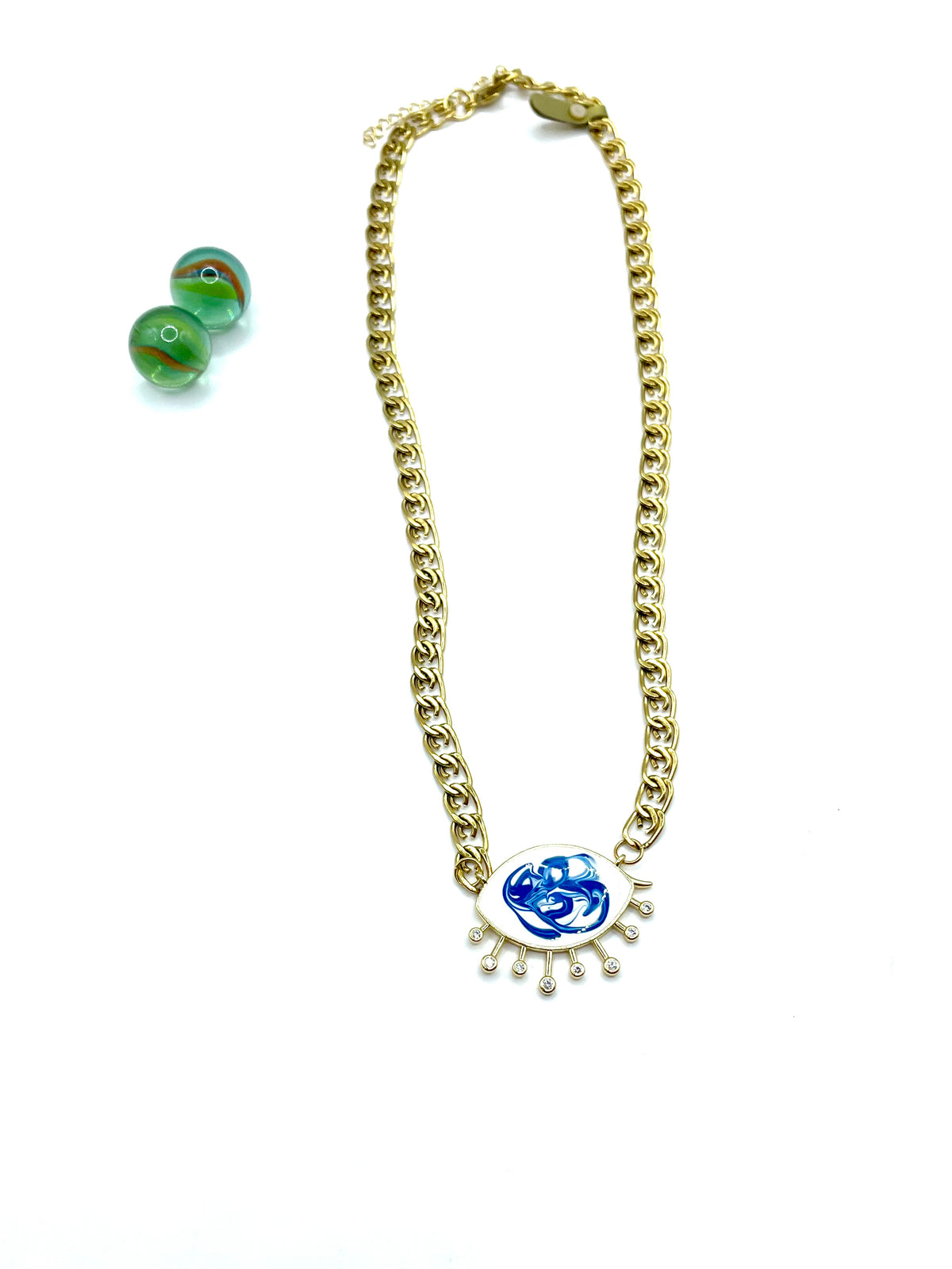 ''PORCELAIN EVIL EYE'' STEEL CHAIN NECKLACE