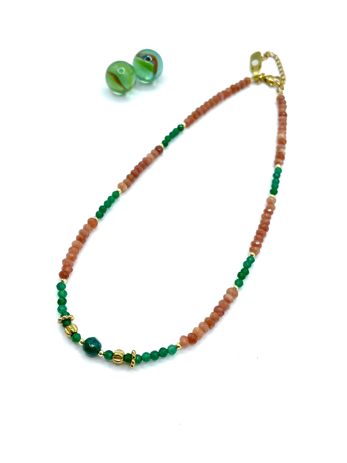 Minimal agate necklace (caramel/green)