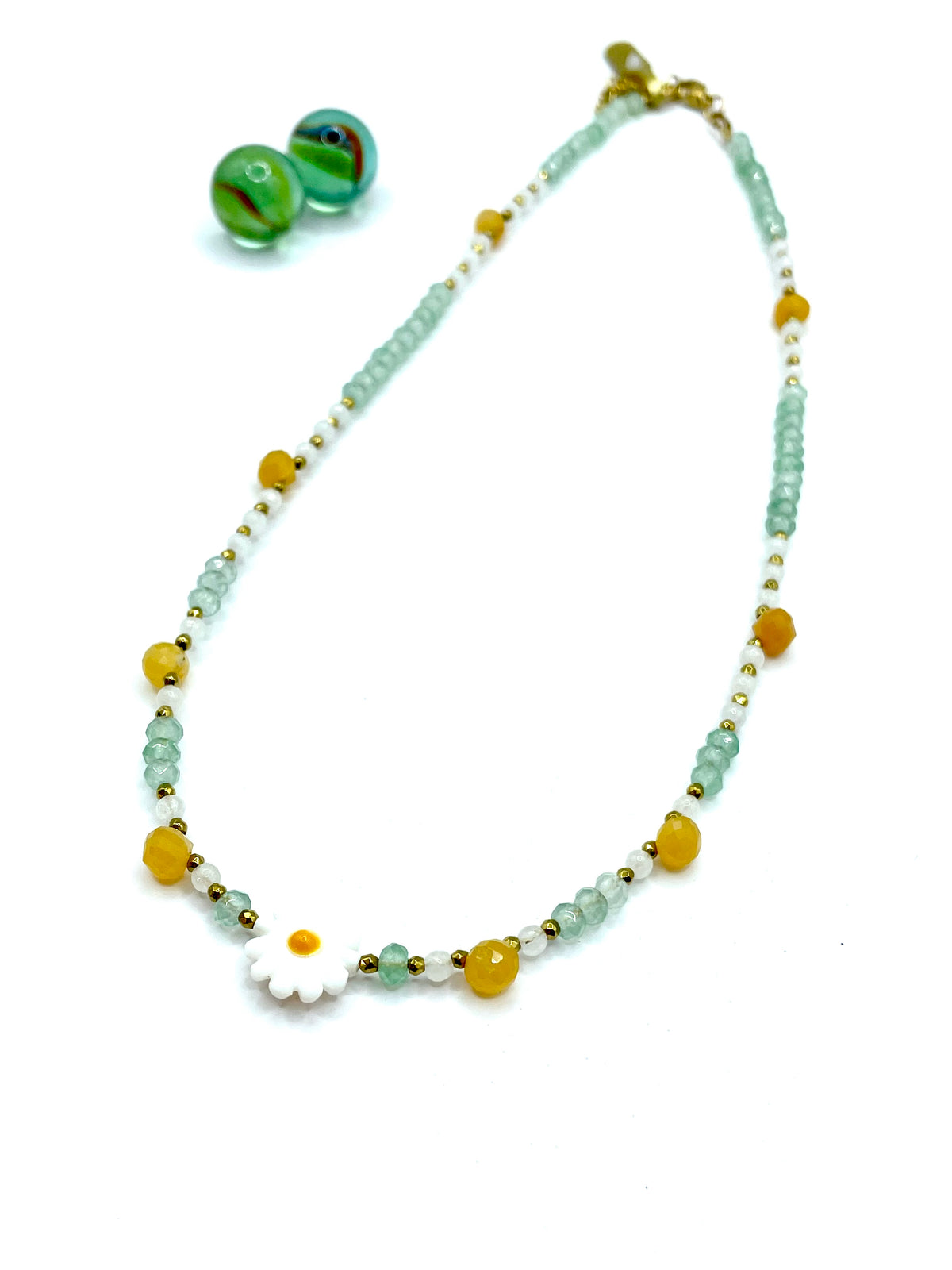 “Daisy” mother of pearl / pistachio agate/citrine