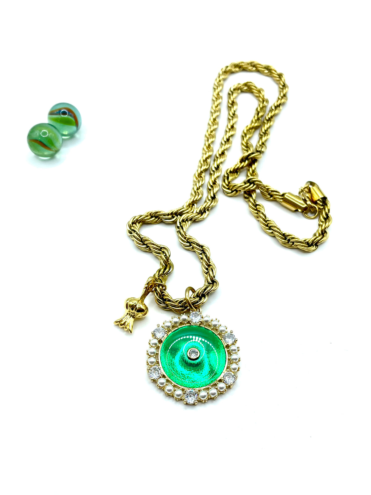 “Green eye” charm long necklace