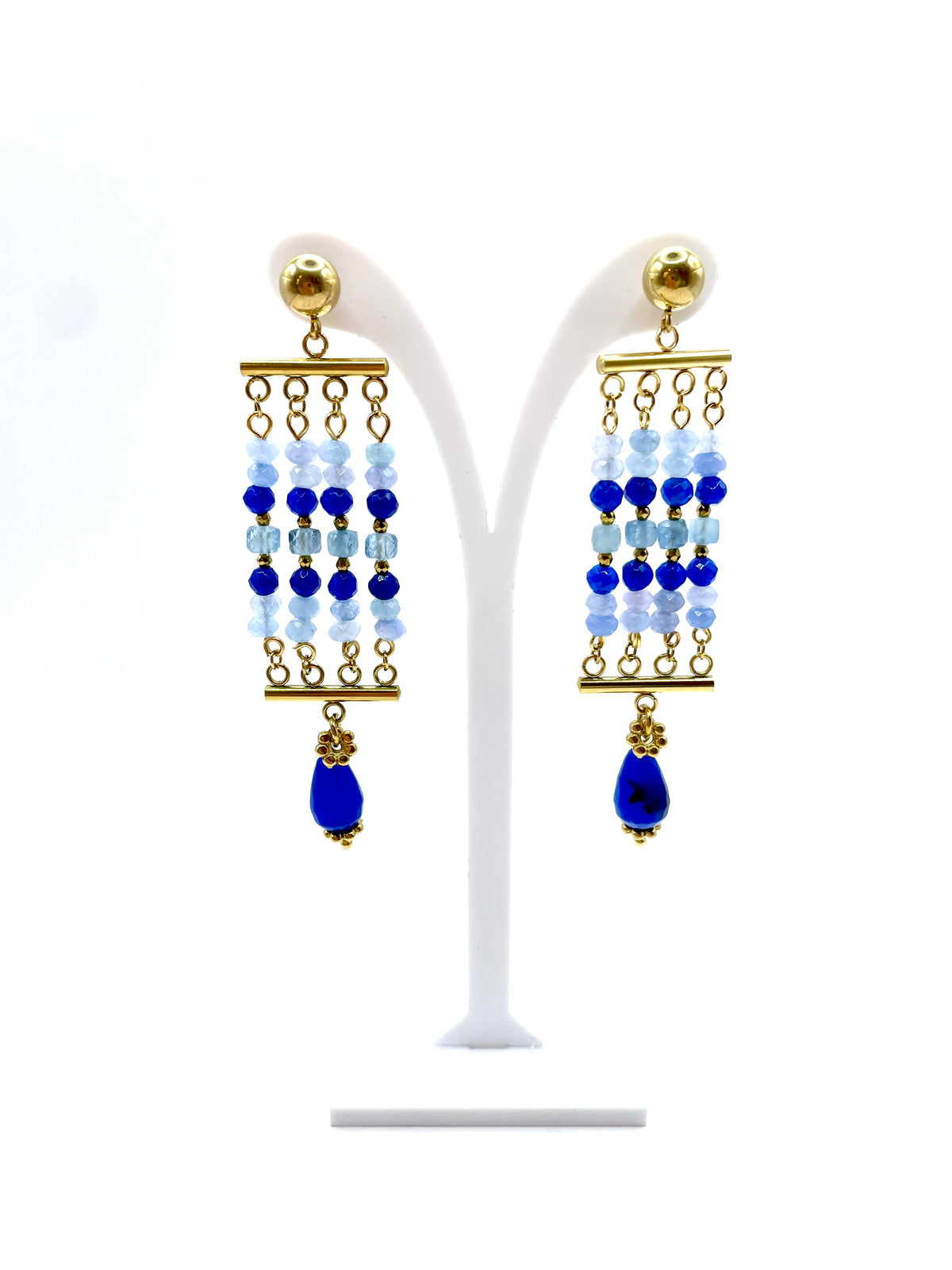 “Blue shades” gemstone chandelier earrings