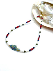 ''DARK BLUE FISH''  PEARLS & GEMSTONE NECKLACE