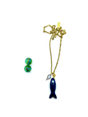 Lapis lazuli “fish” pendant/ steel chain necklace