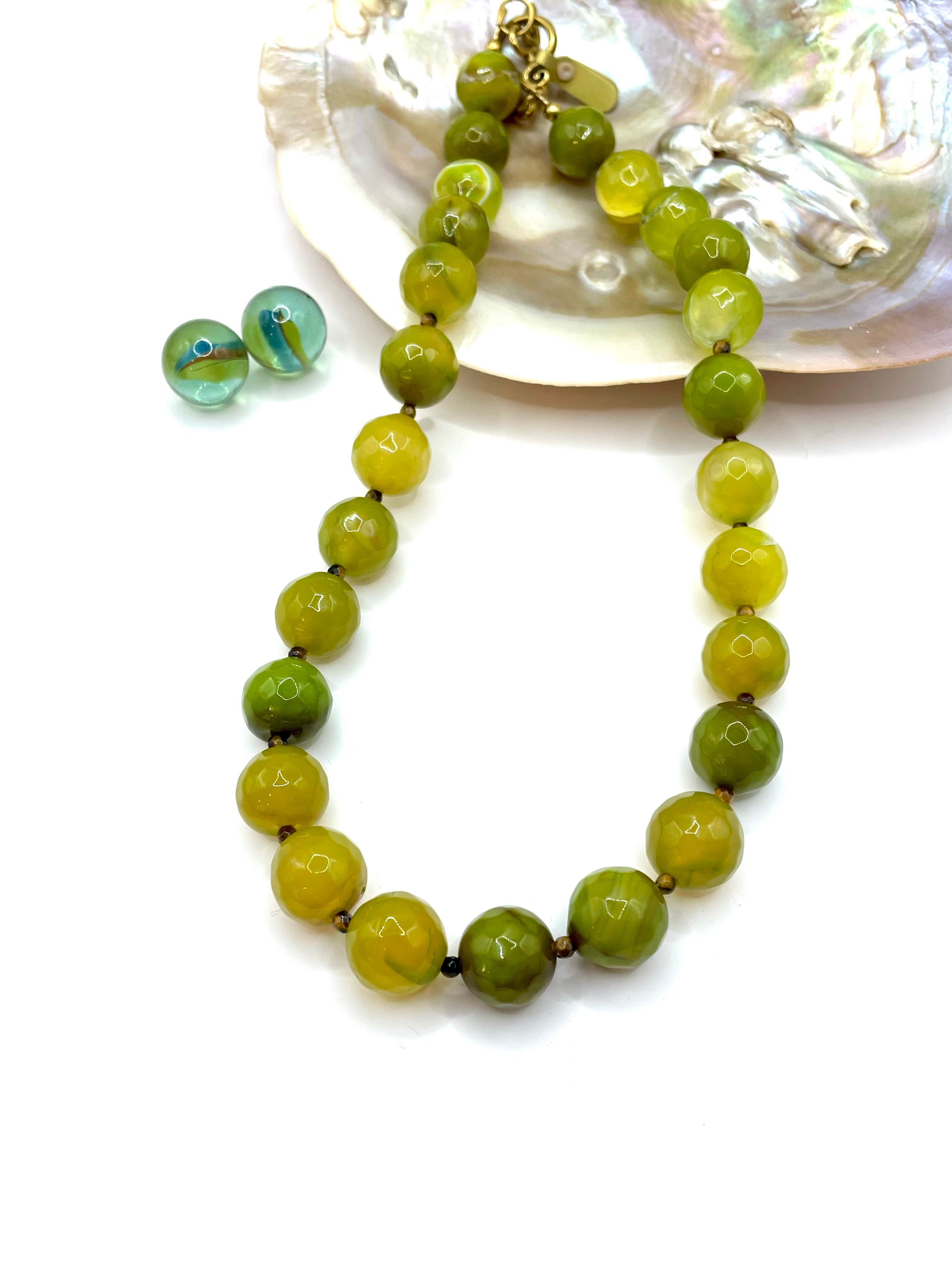 AGATE (LIME) & TIGER'S EYE GEMSTONE NECKLACE 14MM