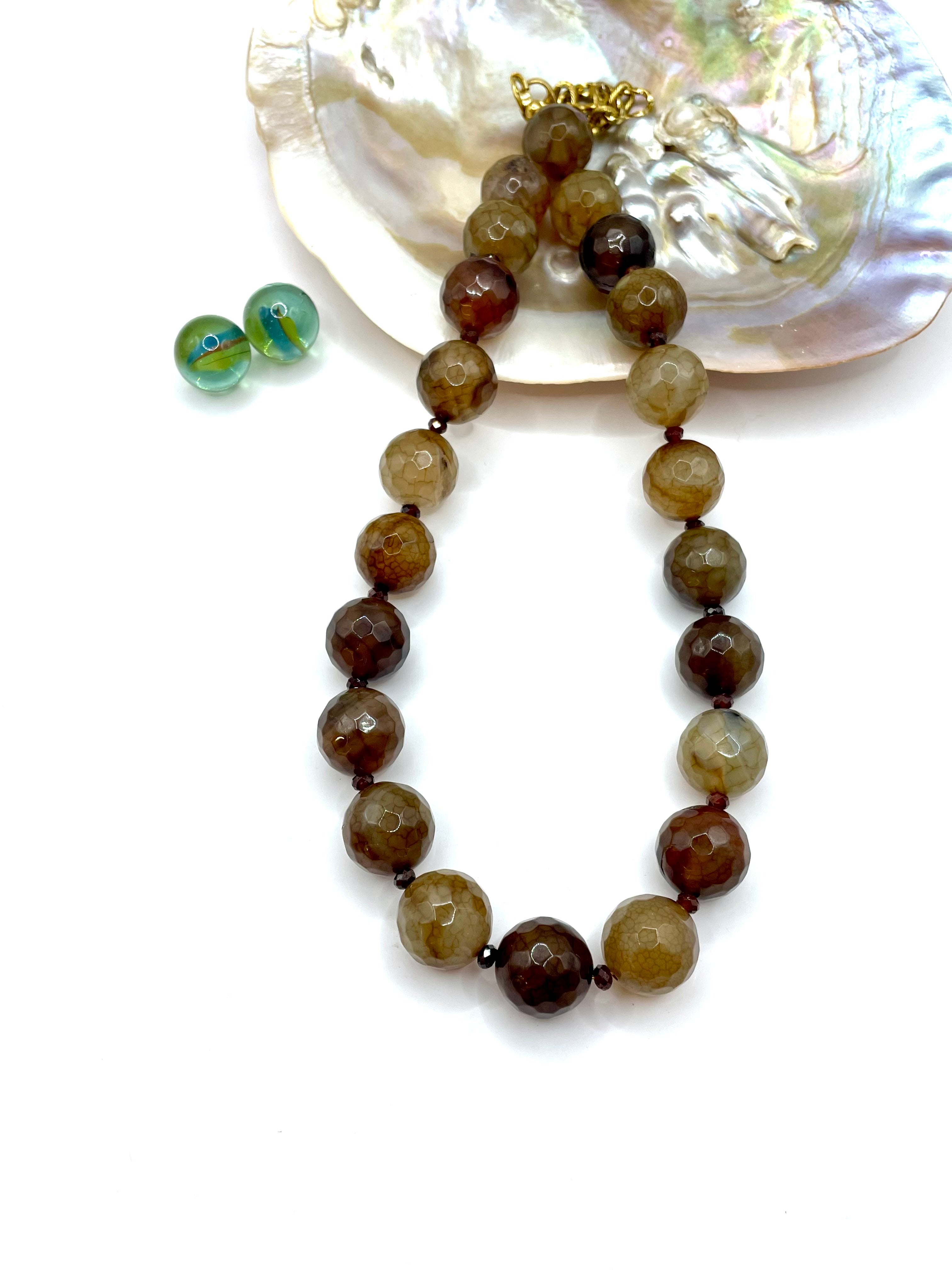 AGATE (BROWN) & CARNELIAN GEMSTONE NECKLACE 16MM