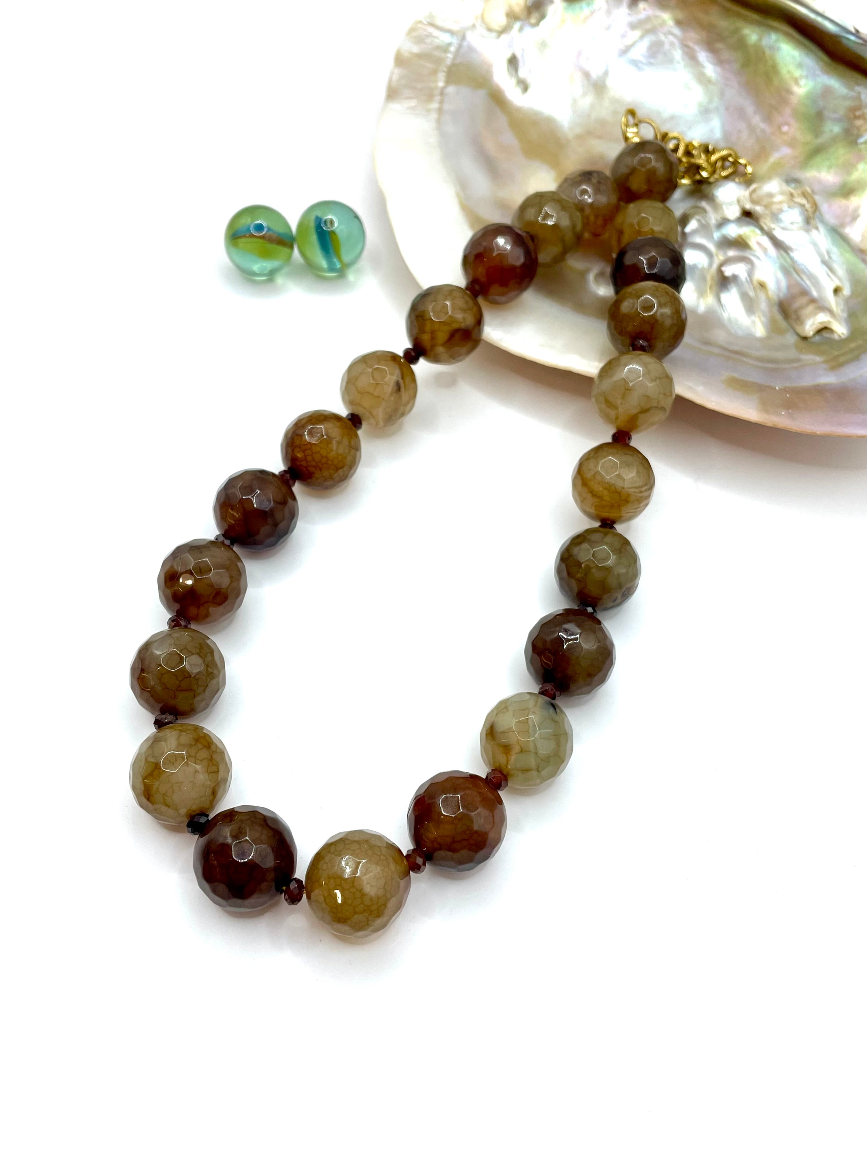 AGATE (BROWN) & CARNELIAN GEMSTONE NECKLACE 16MM