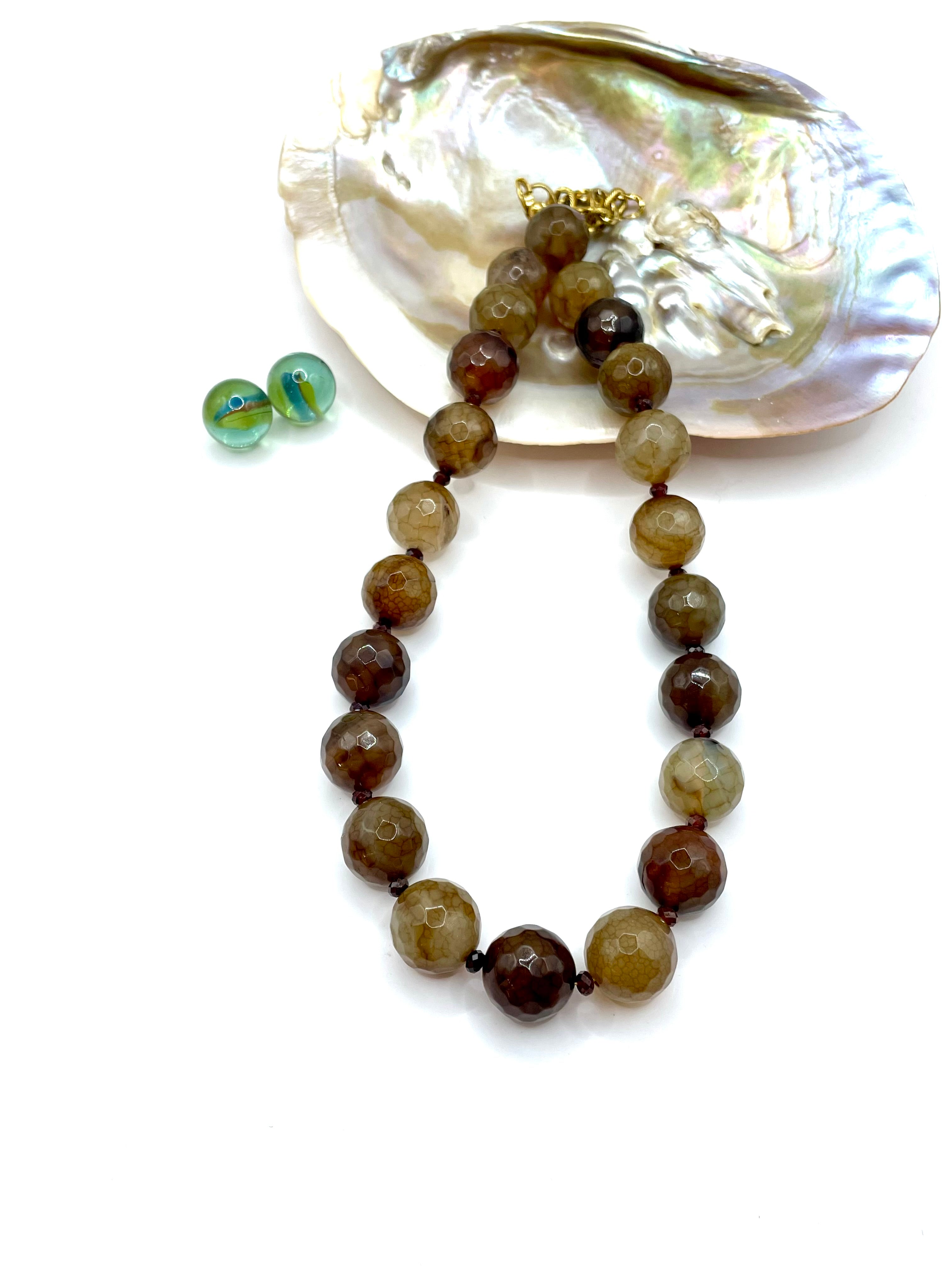 AGATE (BROWN) & CARNELIAN GEMSTONE NECKLACE 16MM