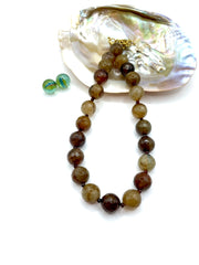AGATE (BROWN) & CARNELIAN GEMSTONE NECKLACE 16MM