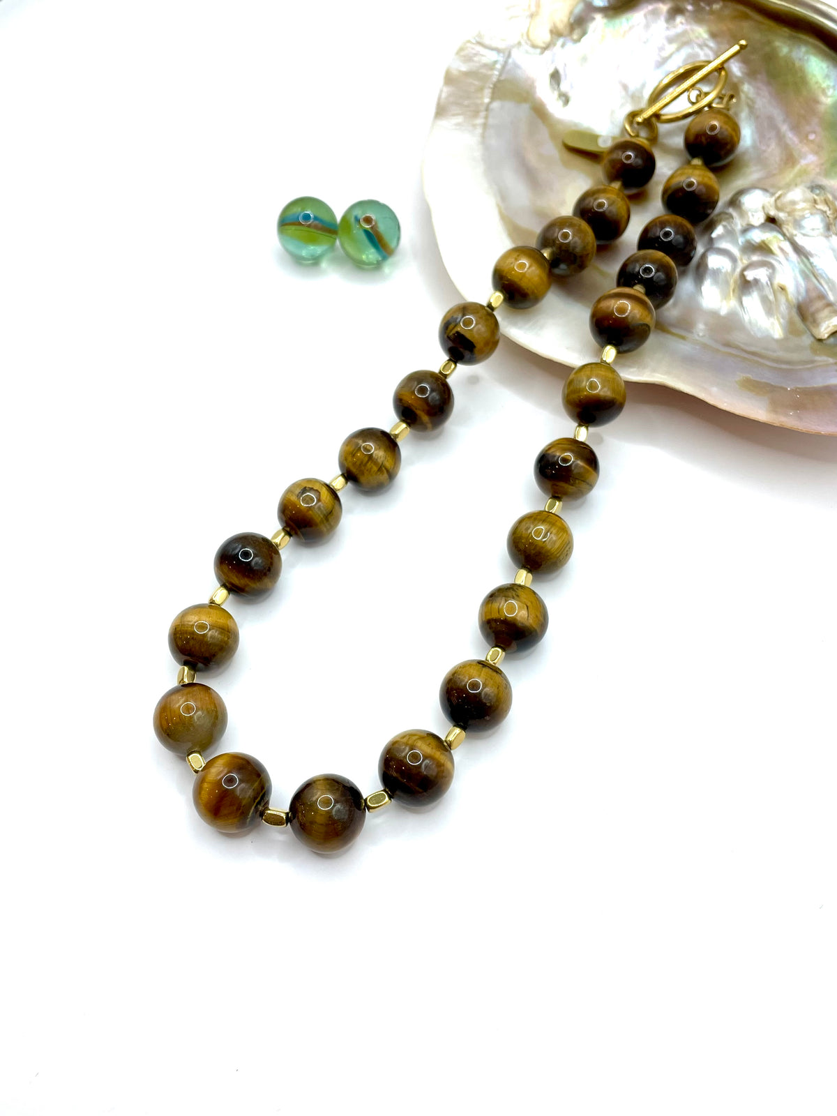 TIGER'S EYE & HEMATITE GEMSTONE NECKLACE 14MM