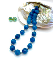 AGATE (BLUE) & HEMATITE GEMSTONE NECKLACE 16MM