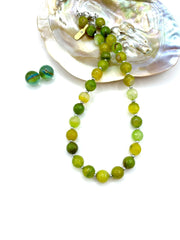 AGATE (LIME) & GRAY PEARLS GEMSTONE NECKLACE 12MM