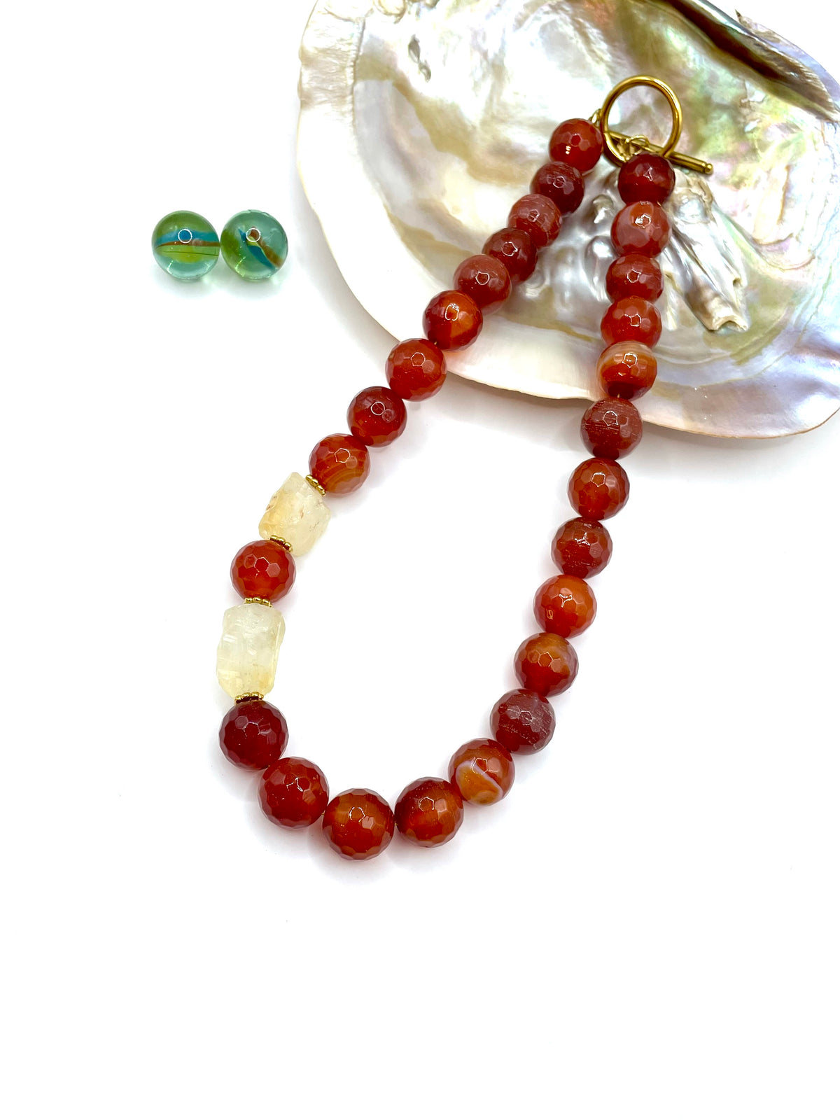 AGATE (ORANGE) & ROUGH CITRINE GEMSTONE NECKLACE 14MM