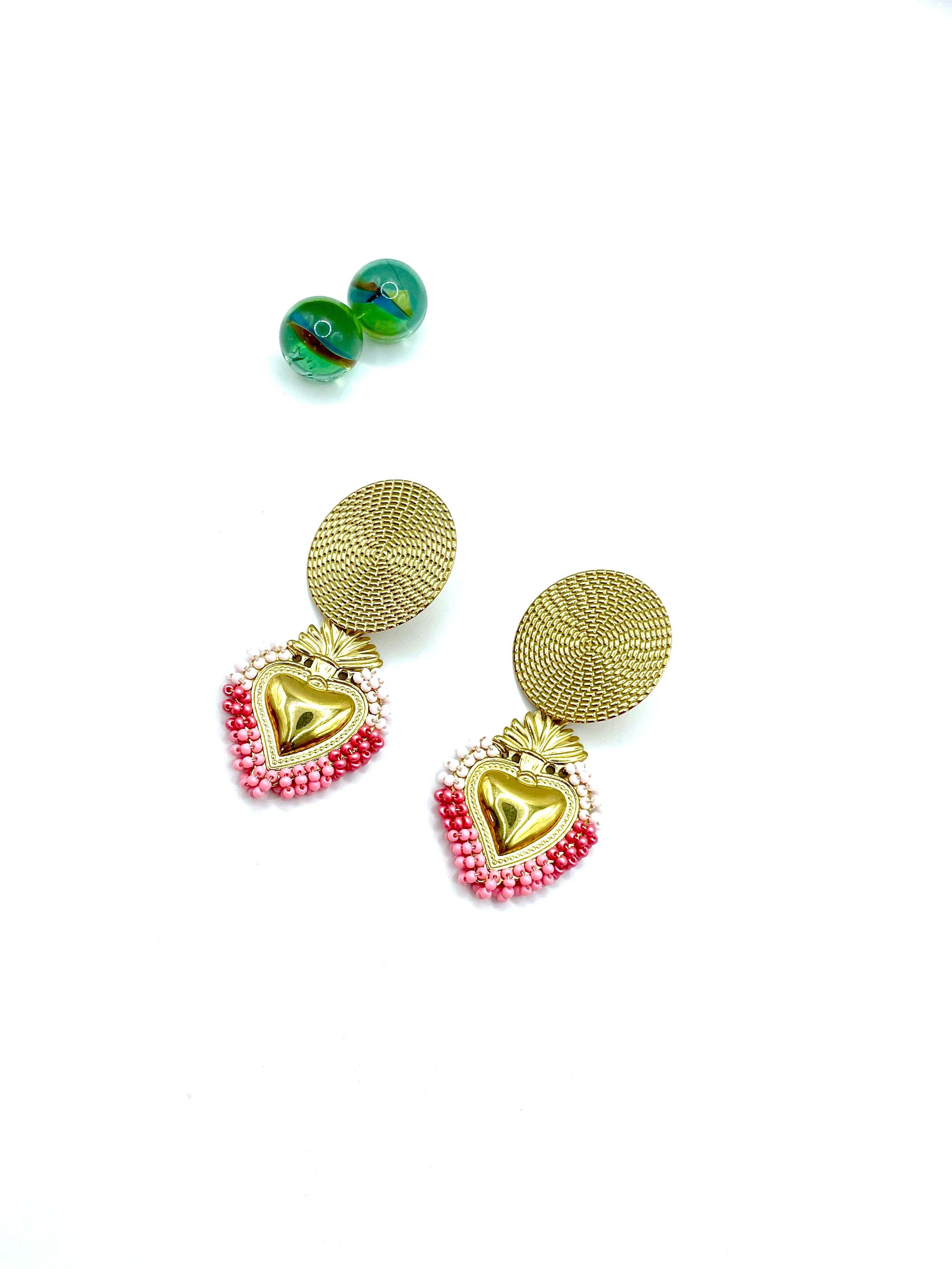 “Malena” heart dangle earrings (multi pink)