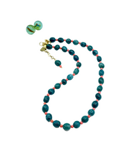 PETROL AGATE PEBBLES & ORANGE CORALS NECKLACE