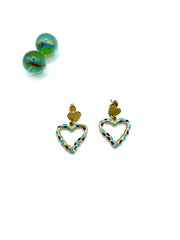 ''multi blue hearts'' stainless steel earrings