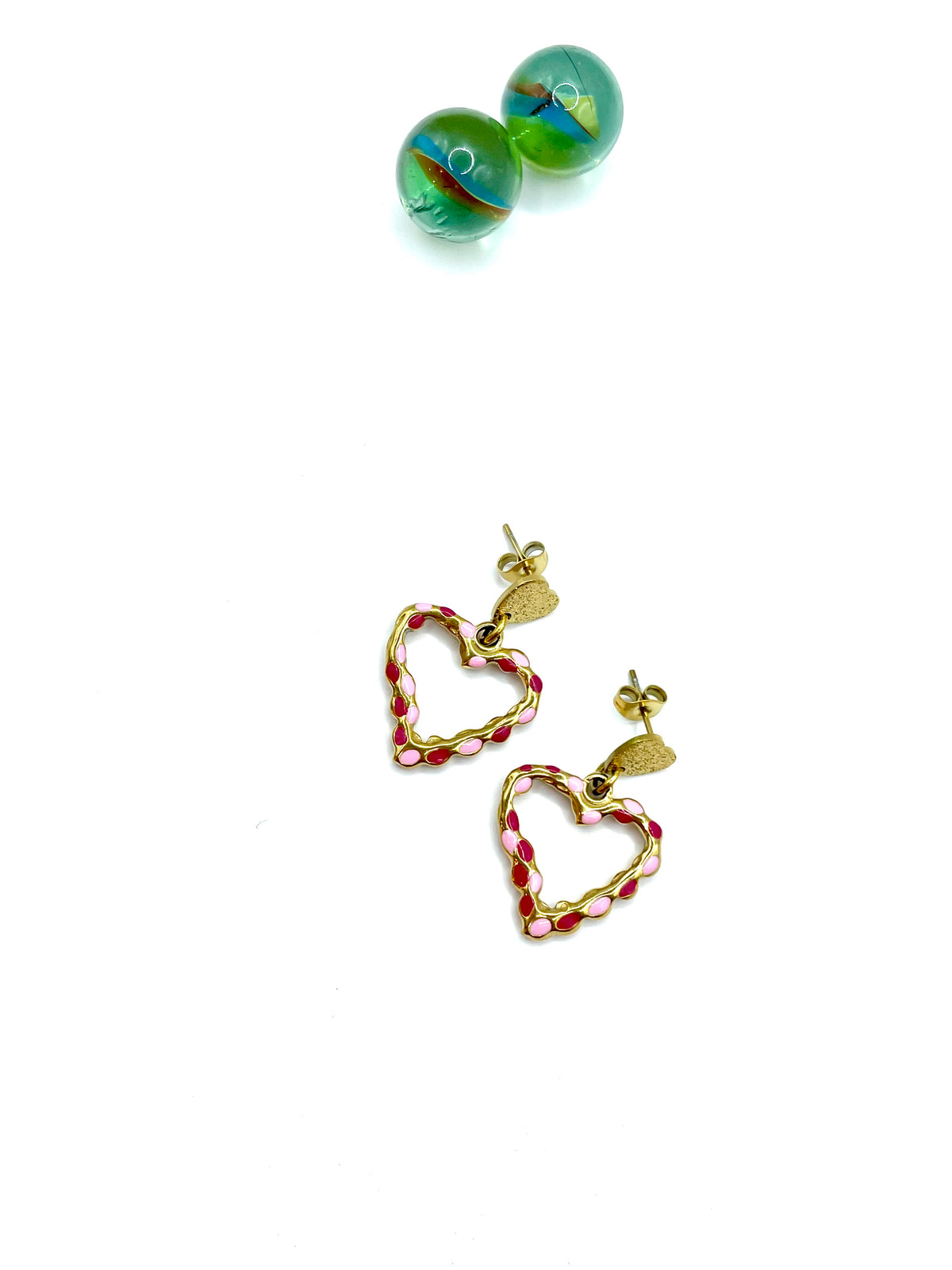 ''multi pink hearts'' stainless steel earrings
