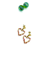 ''multi pink hearts'' stainless steel earrings