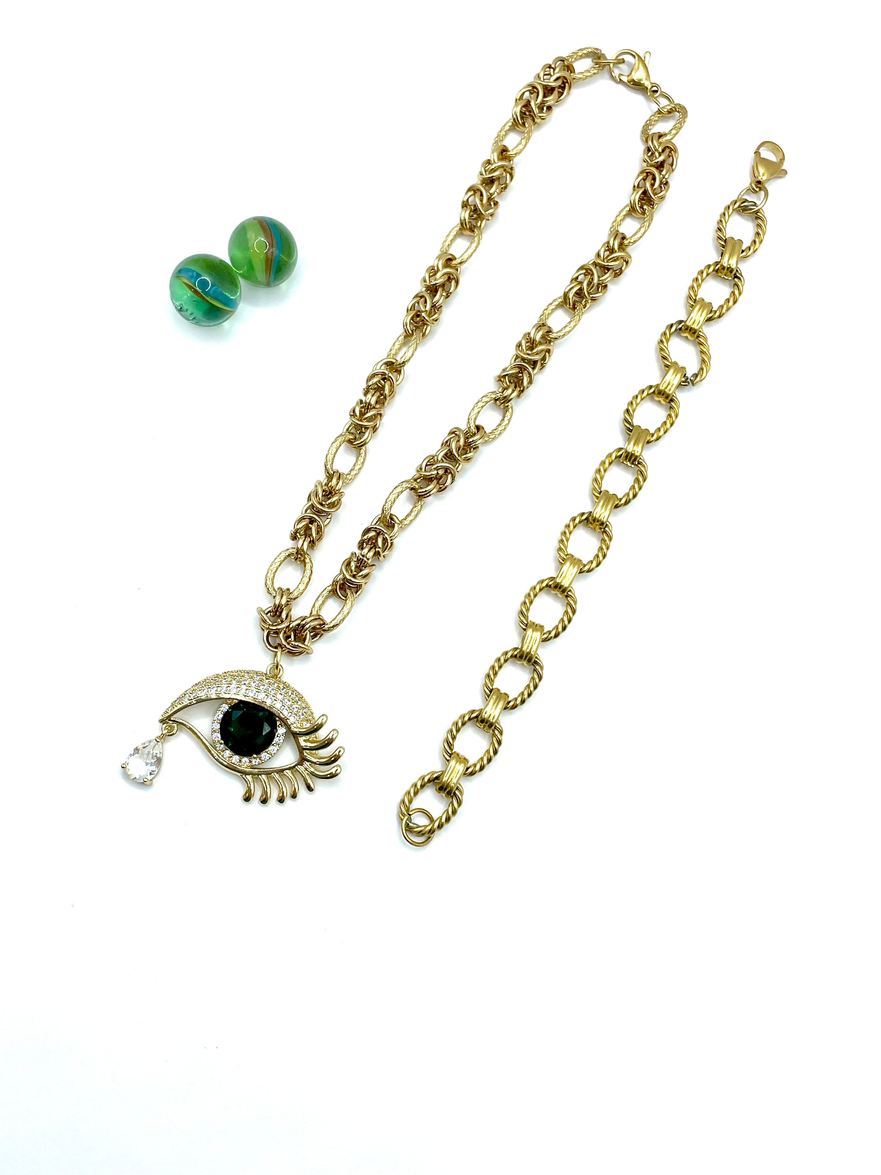 ''HORUS'' stainless steel necklace 3in1 ( emerald green )