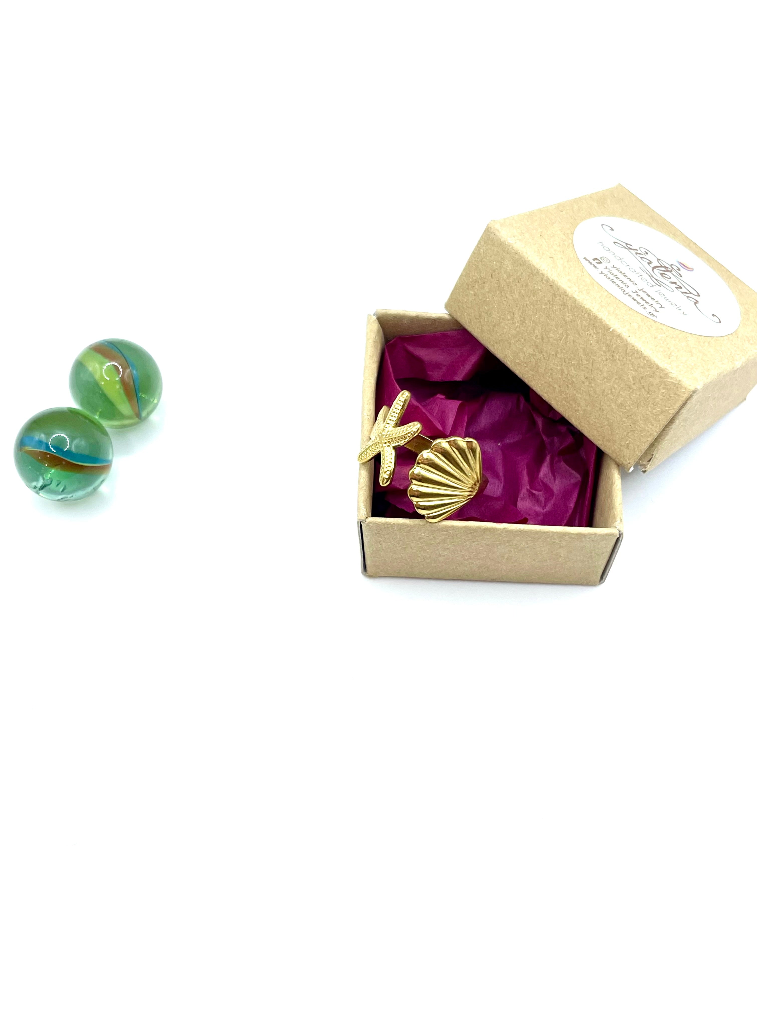''SHELL & STARFISH'' stainless steel RING